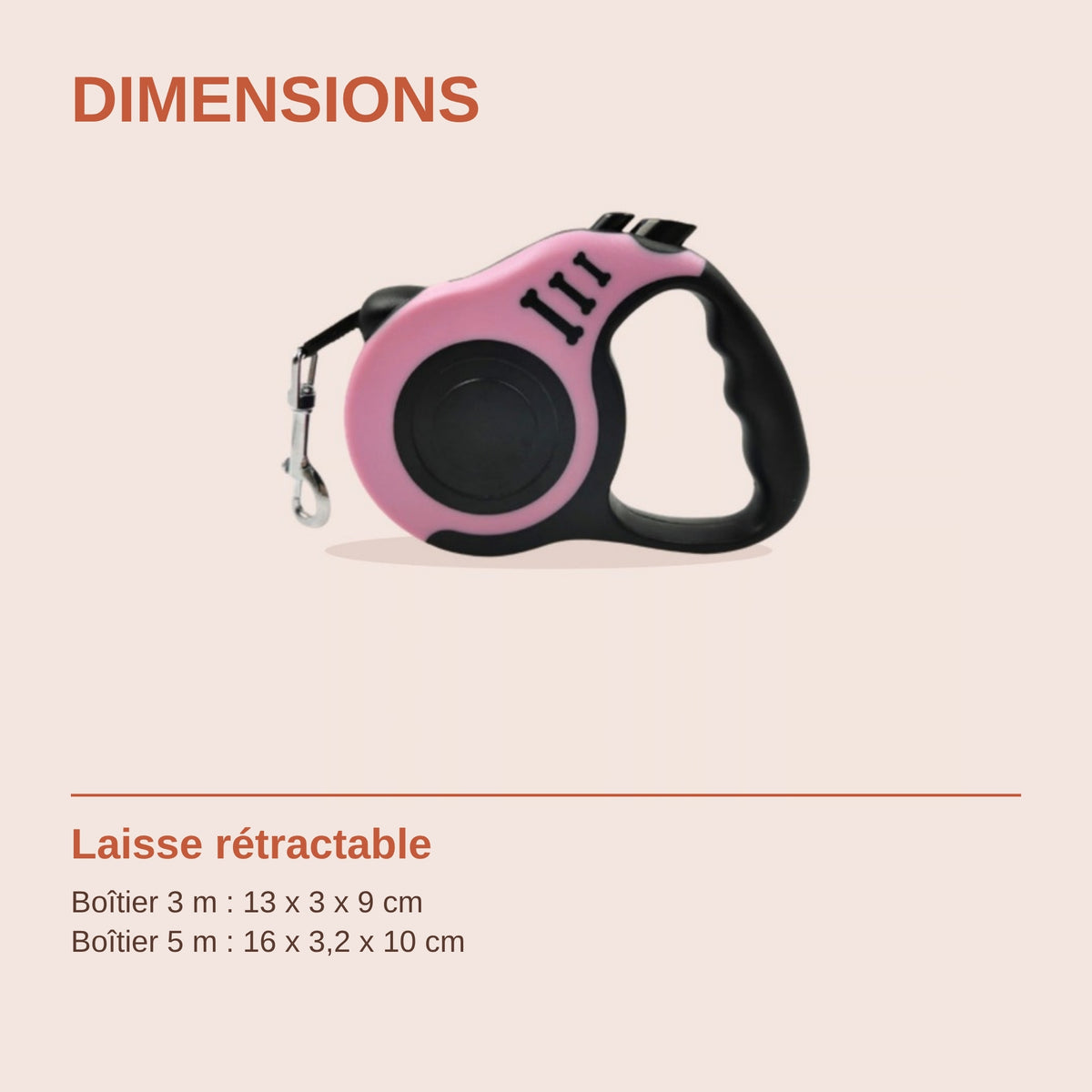 Dimensions de la laisse rétractable