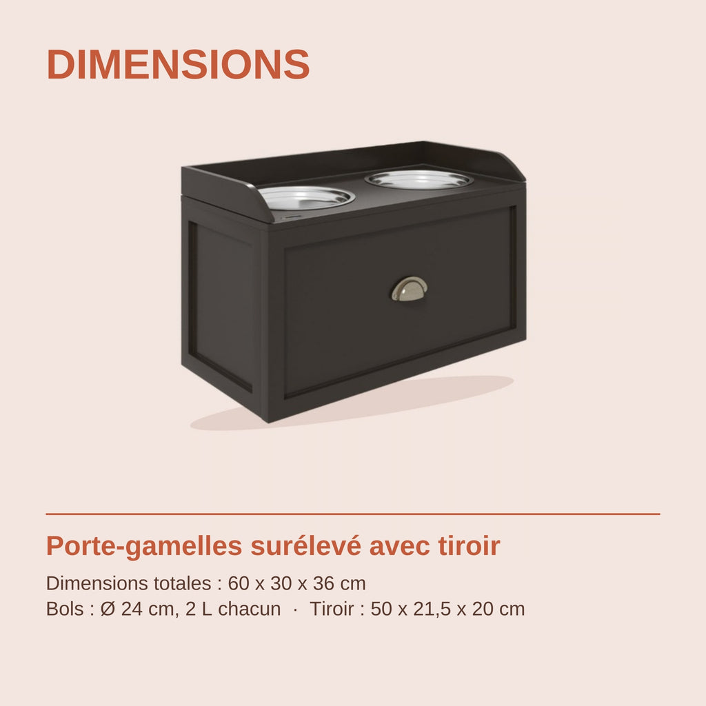 Dimensions du porte-gamelles surélevé