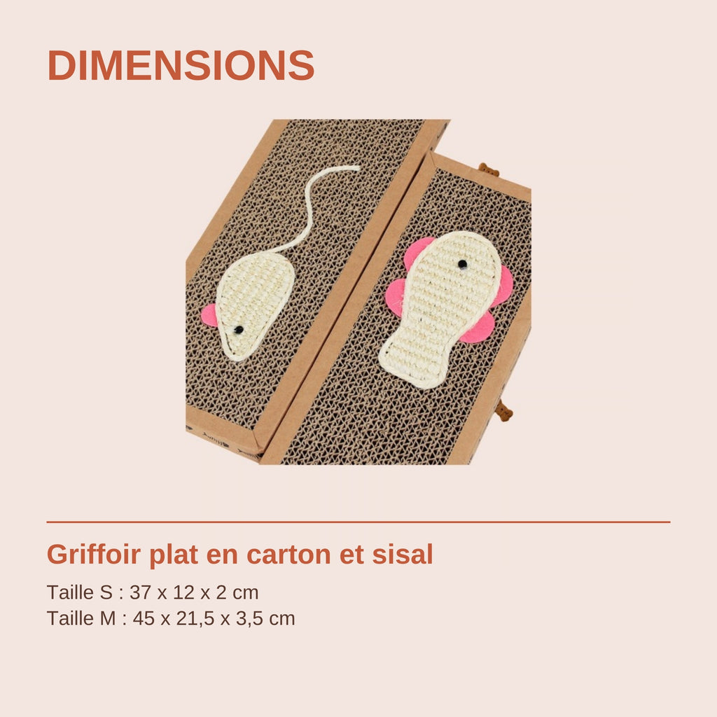 Dimensions du griffoir plat en carton et sisal