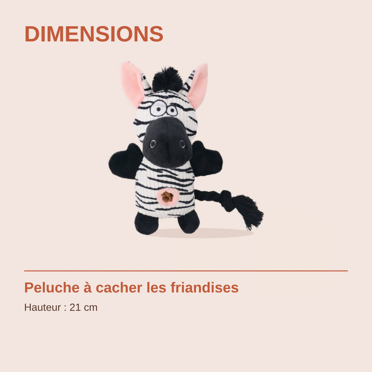 Dimensions de la peluche à cacher les friandises