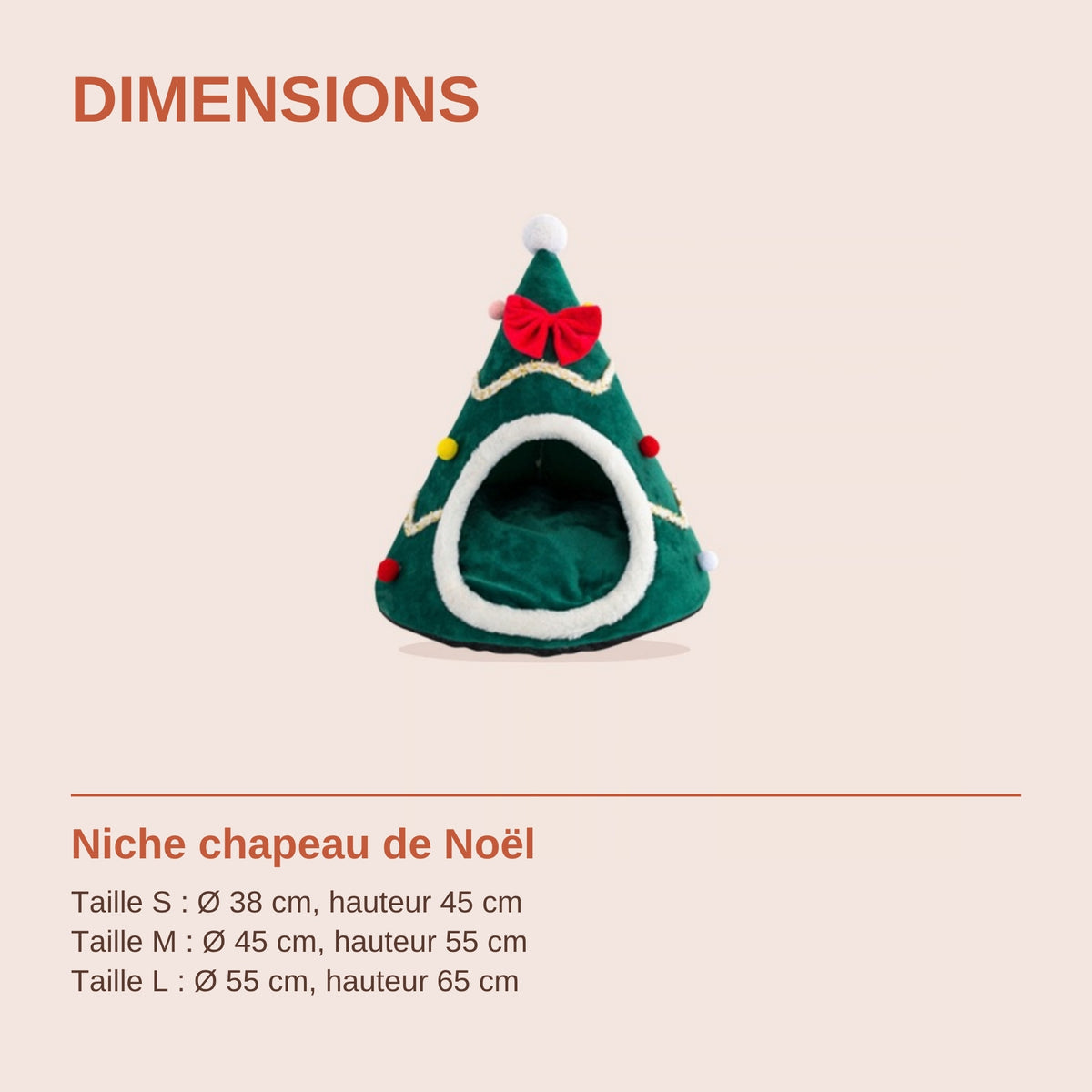 Dimensions de la niche chapeau de Noël
