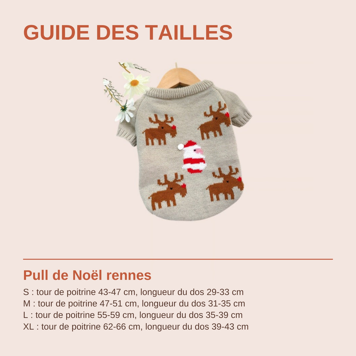 Guide des tailles du pull de Noël